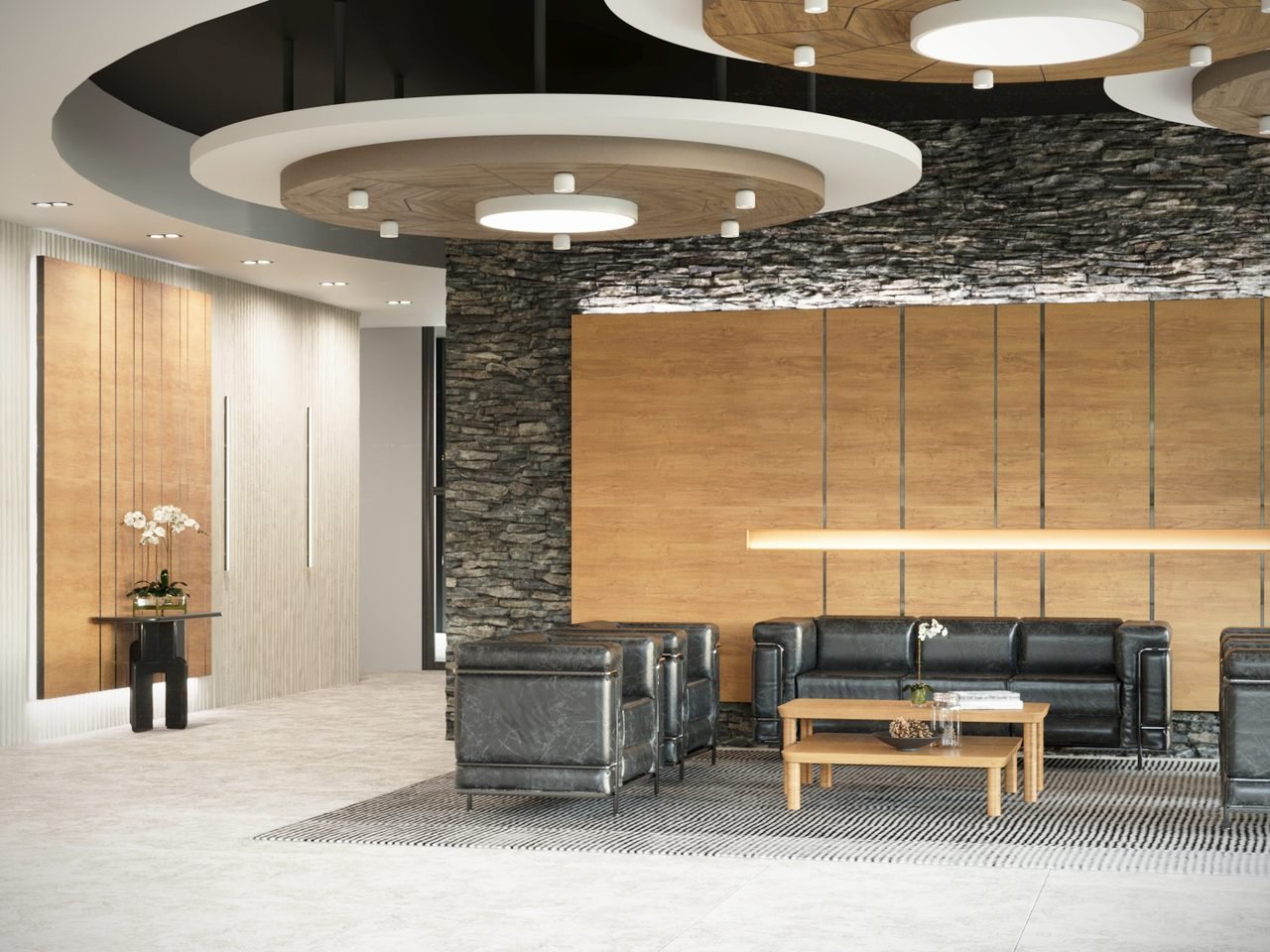 Stone and oak commercial lounge